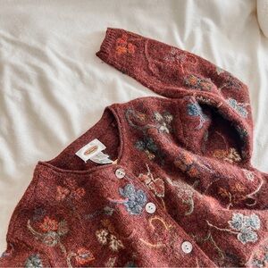 Talbots Fall Embroidered Floral Wool Cardigan SZ S